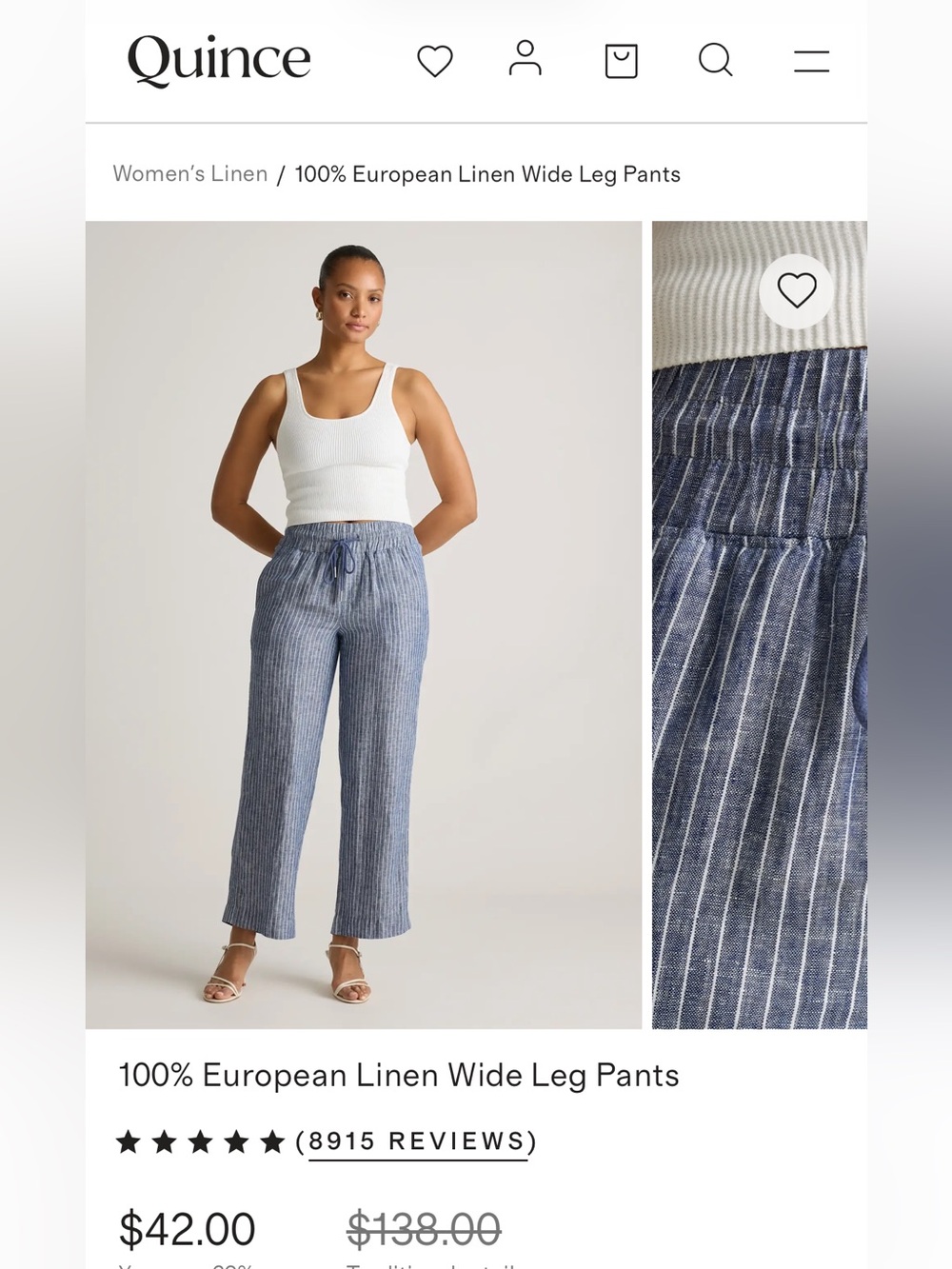 Quince 100% European Linen Wide Leg Pants Chambray Stripe Large - Picture 8 of 8